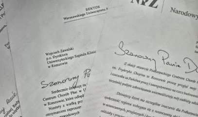 Listy gratulacyjne z okazji oddania do użytku Podkarpackiego Centrum Chorób Płuc w Uniwersyteckim Szpitalu Klinicznym im. Fryderyka Chopina w Rzeszowie